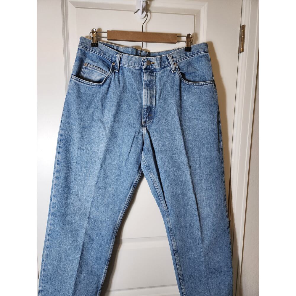 WRANGLER Blue Medium Wash Relaxed Fit Western Casual Jeans SZ 38x30 - Picture 3 of 8